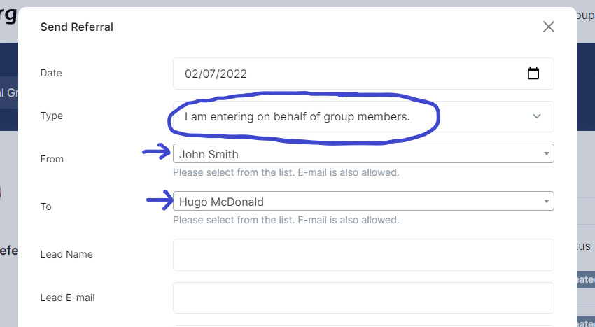Enter a referral on behalf